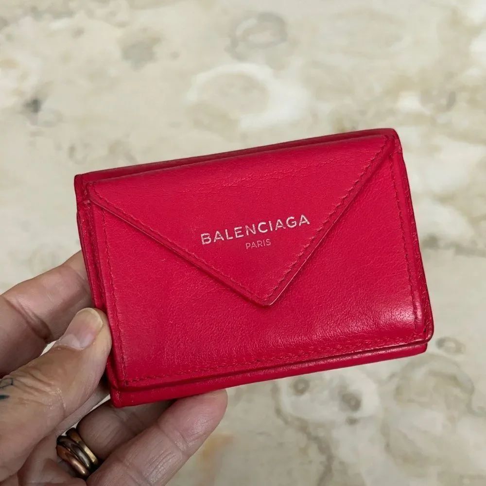 Balenciaga Papier Mini Tri-Fold Wallet Red Leather